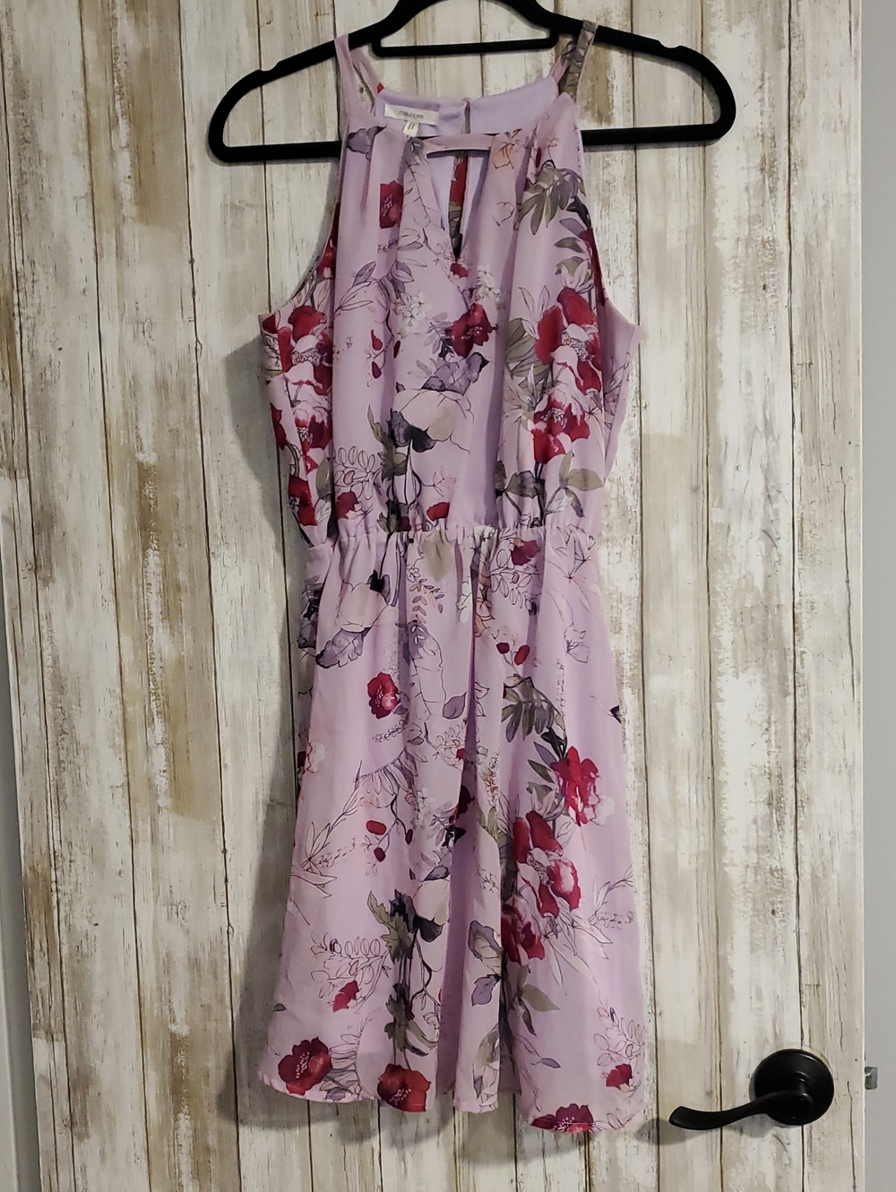 Maurices Lavender Floral Halter Midi Dress with Pink & Green Accents